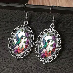 Silver HUMMINGBIRD Dangle Earrings